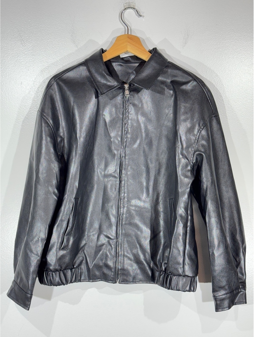 Women's black Faux Leather Zip Jacket